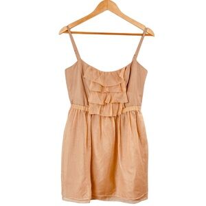 Quail Women’s Silk Ruffle Adjustable Tank Strap Mini Dress Size Medium in Peach